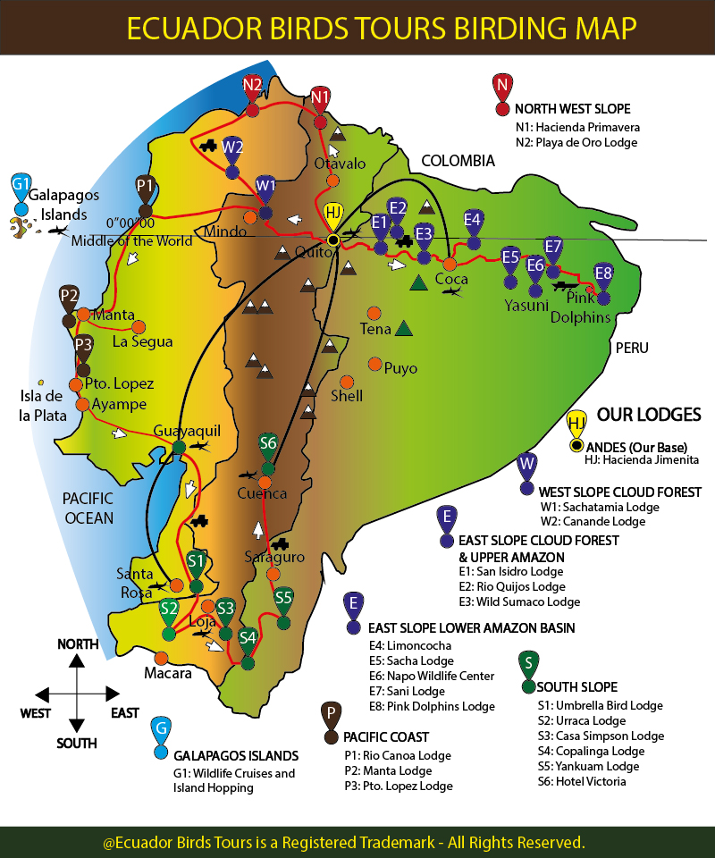 Ecuador Birds Tours Map Galapagos Birding