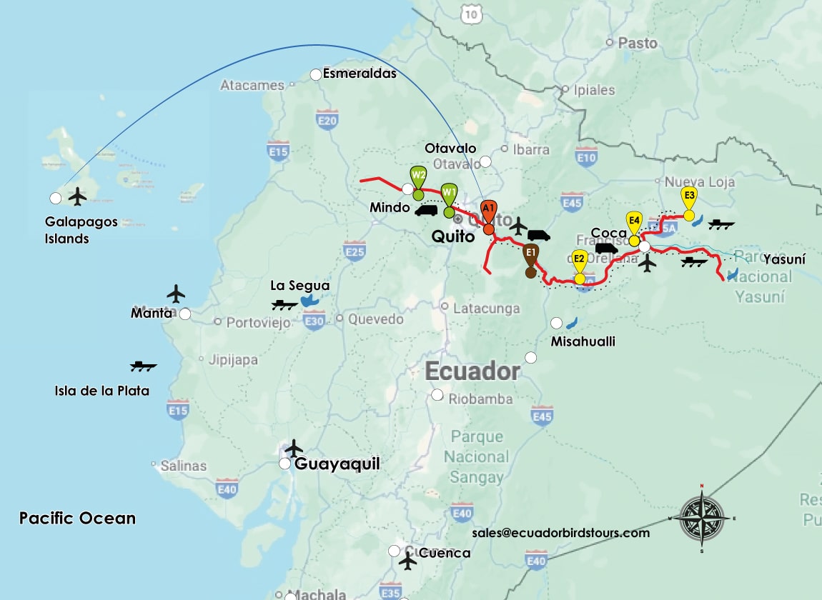 15 days birding map in ecuador