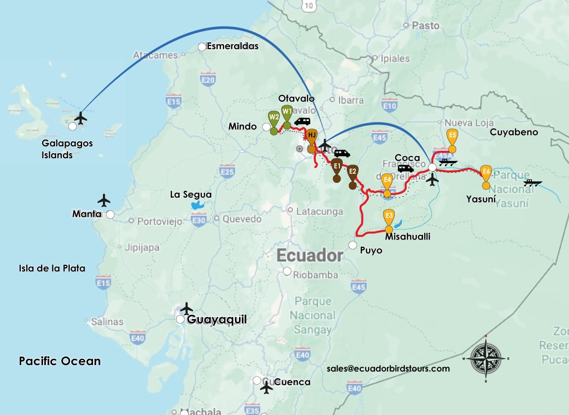 25 days birding map ecuador birds tours