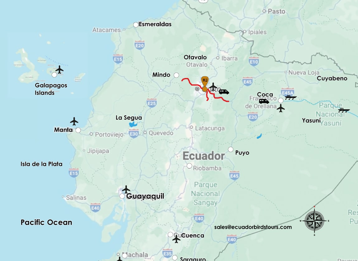 3 days birding map in ecuador